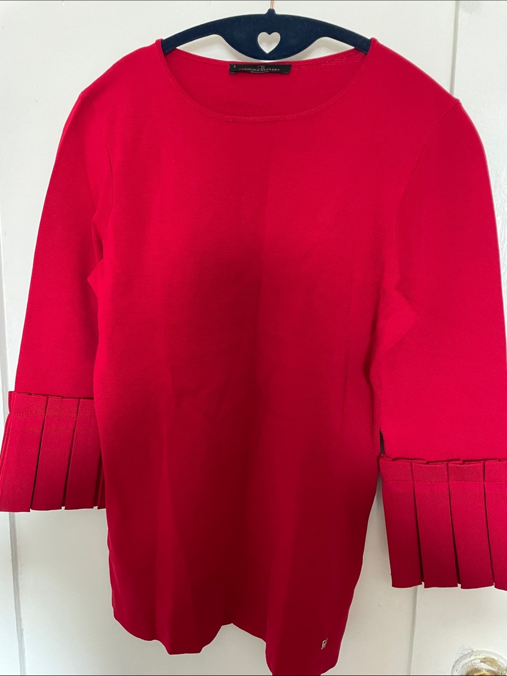 Carolina Herrera Vibrant Red Pleated Cuff Tunic
